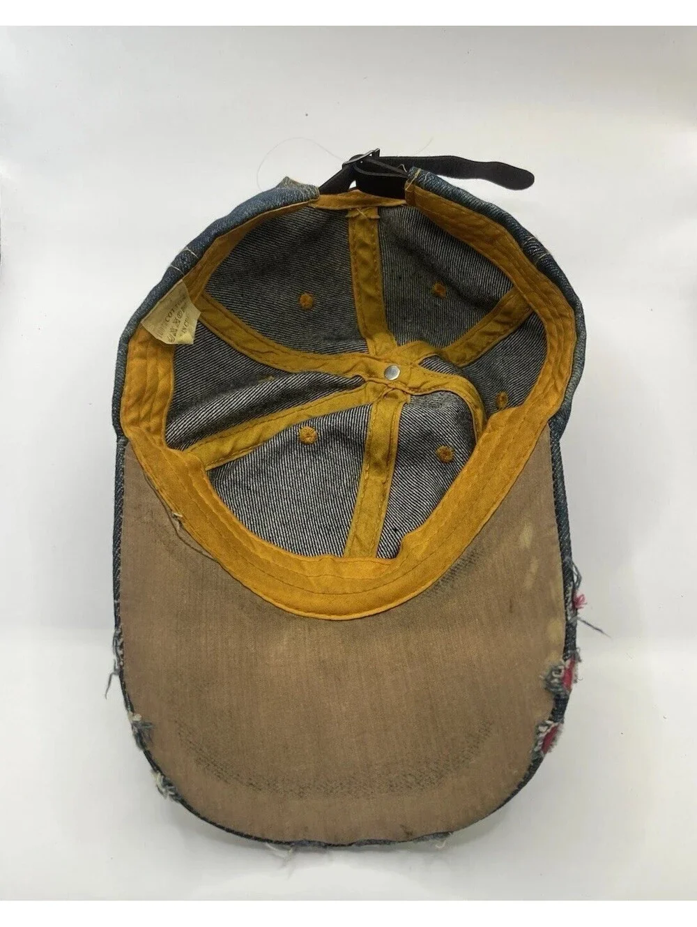 Rhinestone Cross Blue Denim Hat Distressed Studded Western Y2K Strapback Cap